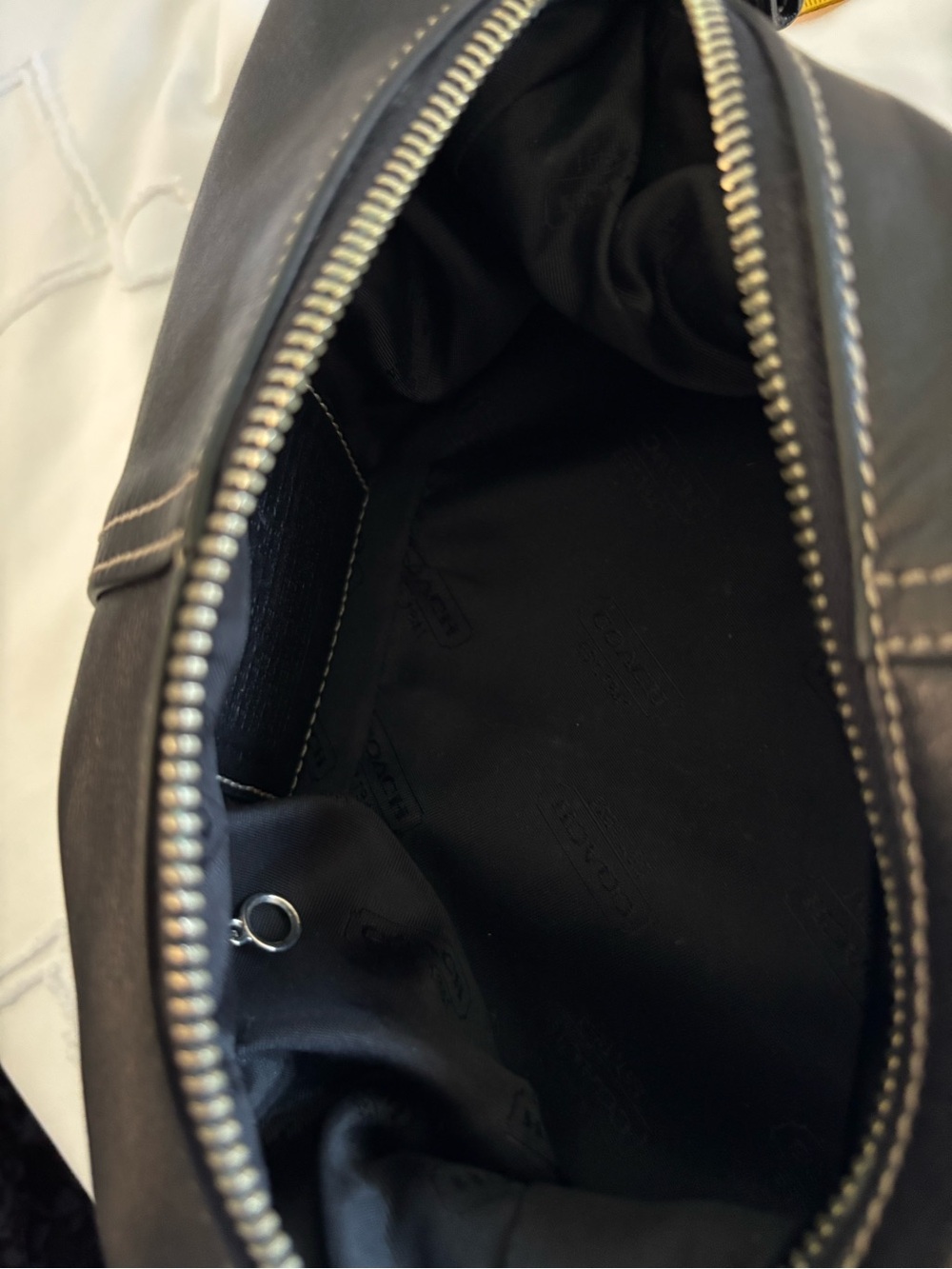 COACH NO. E3Z-9564 Vintage Black Leather Shoulder Bag with White Stitching - Picture 9 of 11